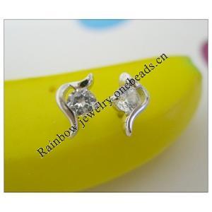 Sterling Silver Earrings platina plating with Zircon, 8.4x5.5mm, Sold by PC