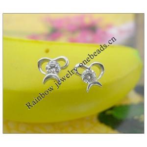 Sterling Silver Earrings platina plating with Zircon, 7x6mm, Sold by PC