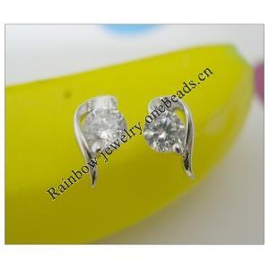 Sterling Silver Earrings platina plating with Zircon, 10x5mm, Sold by PC