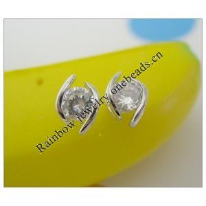 Sterling Silver Earrings platina plating with Zircon, 9.6x5.8mm, Sold by PC