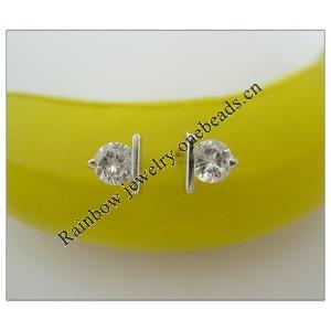 Sterling Silver Earrings platina plating with Zircon, 6.5x5.8mm, Sold by PC