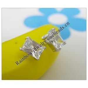 Sterling Silver Earrings platina plating with Zircon, 7.87x5.42mm, Sold by PC