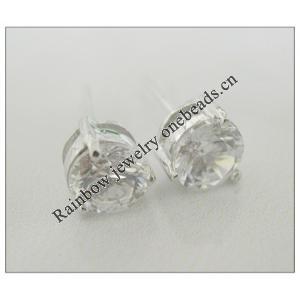 Sterling Silver Earrings platina plating with Zircon, 6x6mm, Sold by PC