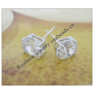 Sterling Silver Earrings platina plating with Zircon, 7x5.6mm, Sold by PC