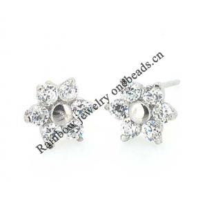 Sterling Silver Earrings platina plating with Zircon, 7.5x7.5mm, Sold by PC