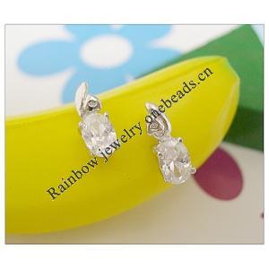 Sterling Silver Earrings platina plating with Zircon, 11.08x4.29mm, Sold by PC