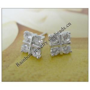 Sterling Silver Earrings platina plating with Zircon, 8x8mm, Sold by PC