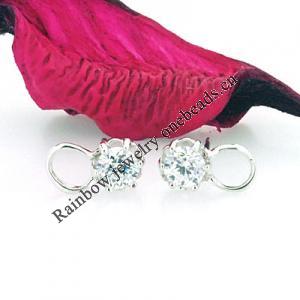 Sterling Silver Earrings platina plating with Zircon, 9x5mm, Sold by PC