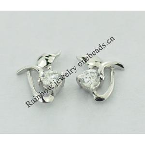 Sterling Silver Earrings platina plating with Zircon, 11x9mm, Sold by PC
