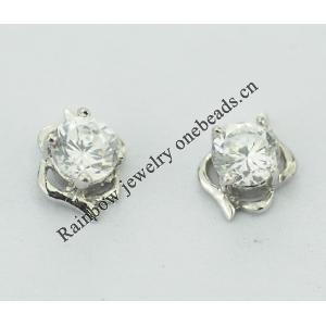 Sterling Silver Earrings platina plating with Zircon, 7.24x5.18mm, Sold by PC