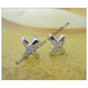 Sterling Silver Earrings platina plating with Zircon, 7.25x6.11mm, Sold by PC