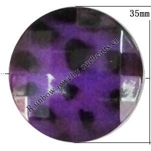 Imitate Animal skins Acrylic Beads, Painted Spray-paint, Faceted Flat Round 35mm Hole:2mm, Sold by Bag