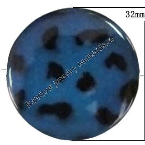 Imitate Animal skins Acrylic Beads, Painted Spray-paint, Flat Round 32mm Hole:1.5mm, Sold by Bag