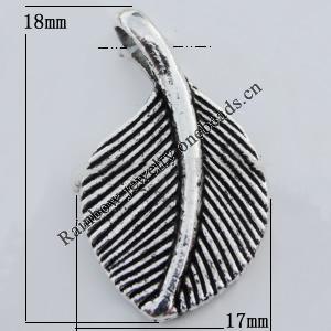 Pendant Zinc Alloy Jewelry Findings Lead-free, Leaf 17x18mm Hole:3mm, Sold by Bag