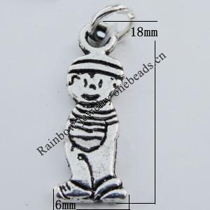 Pendant Zinc Alloy Jewelry Findings Lead-free, Boy 6x18mm Hole:1mm, Sold by Bag