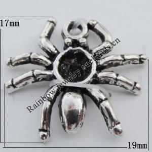 Pendant Zinc Alloy Jewelry Findings Lead-free, Spider 19x17mm Hole:1mm, Sold by Bag