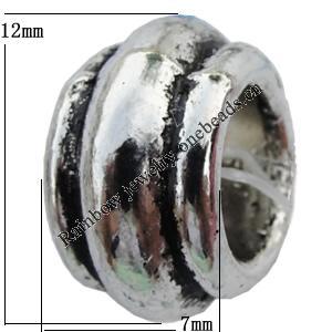 European Style Beads Zinc Alloy Jewelry Findings Lead-free, Helix 7x12mm, Hole:6.5mm, Sold by Bag