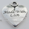 Pendant Zinc Alloy Jewelry Findings Lead-free, Heart 18x20mm Hole:2mm, Sold by Bag