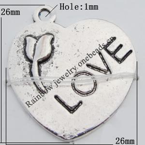 Pendant Zinc Alloy Jewelry Findings Lead-free, 26x26mm Hole:1mm, Sold by Bag