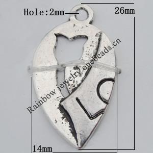 Pendant Zinc Alloy Jewelry Findings Lead-free, 14x26mm Hole:2mm, Sold by Bag