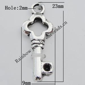 Pendant Zinc Alloy Jewelry Findings Lead-free, 9x23mm Hole:2mm, Sold by Bag