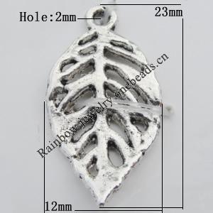 Pendant Zinc Alloy Jewelry Findings Lead-free, Leaf 12x23mm Hole:1mm, Sold by Bag