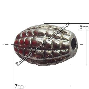 Bead Zinc Alloy Jewelry Findings Lead-free, Oval 5x7mm Hole:1mm, Sold by Bag