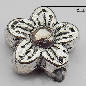 Bead Zinc Alloy Jewelry Findings Lead-free, Flower 8mm Hole:1mm, Sold by Bag