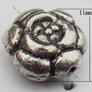 Bead Zinc Alloy Jewelry Findings Lead-free, Flower 11mm Hole:1mm, Sold by Bag