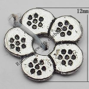 Bead Zinc Alloy Jewelry Findings Lead-free, Flat Flower 12mm Hole:3mm, Sold by Bag