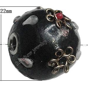 Indonesia Beads Handmade, Round 22mm, Hole:Approx 3mm, Sold by PC