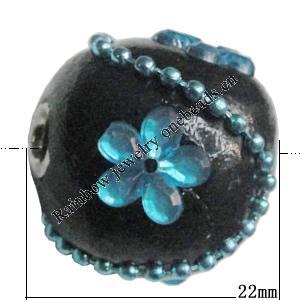 Indonesia Beads Handmade, Round 22x22mm, Hole:Approx 3mm, Sold by PC