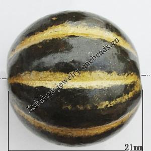 Imitation Wood Acrylic Beads, Fluted Round 21mm  Sold by Bag 