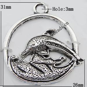 Pendant Zinc Alloy Jewelry Findings Lead-free, 26x31mm Hole:3mm, Sold by Bag