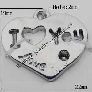 Pendant Zinc Alloy Jewelry Findings Lead-free, 22x19mm Hole:2mm, Sold by Bag
