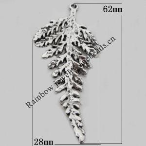 Pendant Zinc Alloy Jewelry Findings Lead-free, Leaf 62x18mm Hole:2mm, Sold by Bag