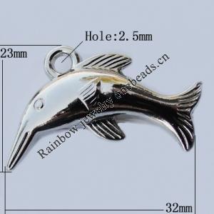 Jewelry findings, CCB plastic Pendant, Dolphin 32x23mm Hole:2.5mm, Sold by Bag