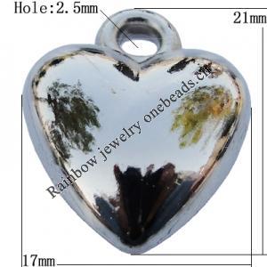 Jewelry findings, CCB plastic Pendant, Heart 21x17mm Hole:2mm, Sold by Bag