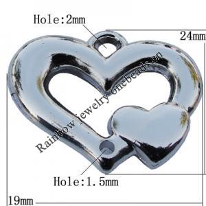  Jewelry findings, CCB plastic Pendant, Heart 24x19mm Big Hole:2mm Small Hole:1.5mm, Sold by Bag