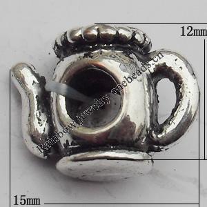 Bead Zinc Alloy Jewelry Findings Lead-free, Kettle 12x15mm Hole:4mm, Sold by Bag