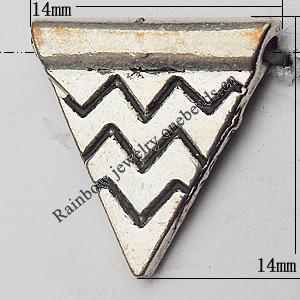 Bead Zinc Alloy Jewelry Findings Lead-free, Triangle 14x14mm Hole:1mm, Sold by Bag