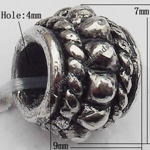 European Style Beads Zinc Alloy Jewelry Findings Lead-free, 7x9mm Hole:4mm, Sold by Bag