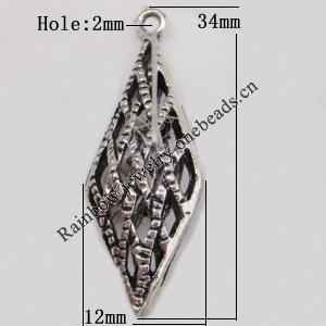 Copper Pendant Jewelry Findings Lead-free, 34x12mm Hole:2mm Sold by Bag