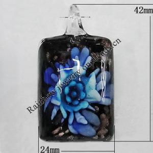 Inner Flower Handmade Gold Sand Lampwork Pendantst, Rectangle 42x24mm Hole:5mm, Sold by PC