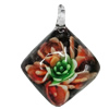 Inner Flower Handmade Gold Sand Lampwork Pendantst, Diamond 40x34mm Hole:5mm, Sold by PC