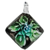 Inner Flower Handmade Gold Sand Lampwork Pendants, Diamond 40x34mm Hole:5mm, Sold by PC