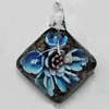 Inner Flower Handmade Gold Sand Lampwork Pendants, Diamond 40x34mm Hole:5mm, Sold by PC