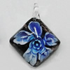 Inner Flower Handmade Gold Sand Lampwork Pendants, Diamond 40x34mm Hole:5mm, Sold by PC