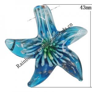 Inner Flower Handmade Gold Sand Lampwork Pendants, Starfish 43mm Hole:5mm, Sold by PC