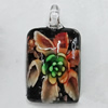 Inner Flower Handmade Gold Sand Lampwork Pendants, Rectangle 42x24mm Hole:5mm, Sold by PC